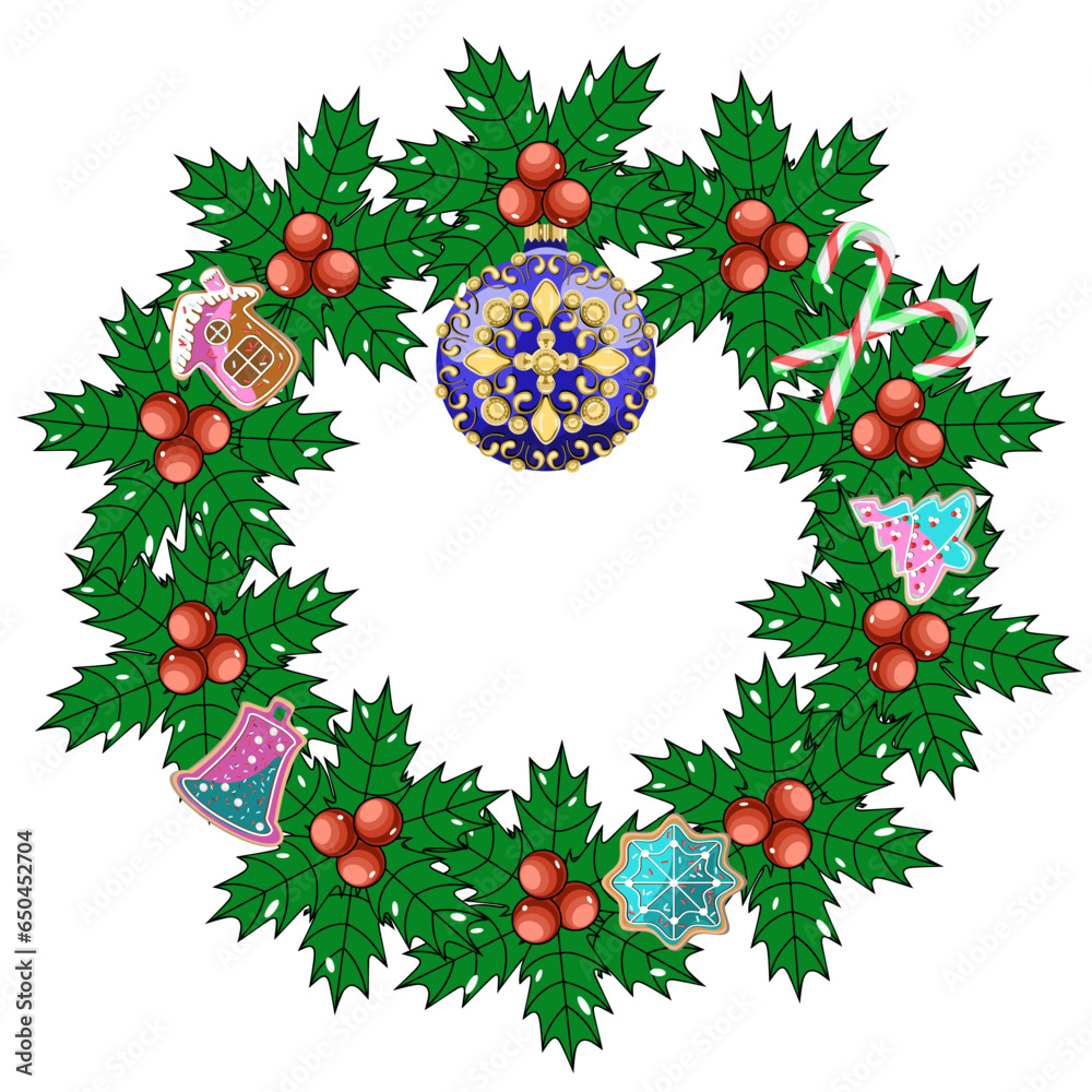 Christmas wreaths with decorations vector illustration 