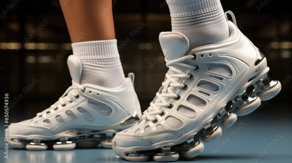 Man in sneakers on a prosthetic leg with a shoe.