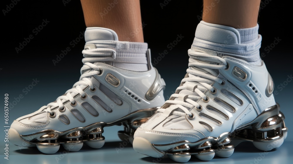 Man in sneakers on a prosthetic leg with a shoe.