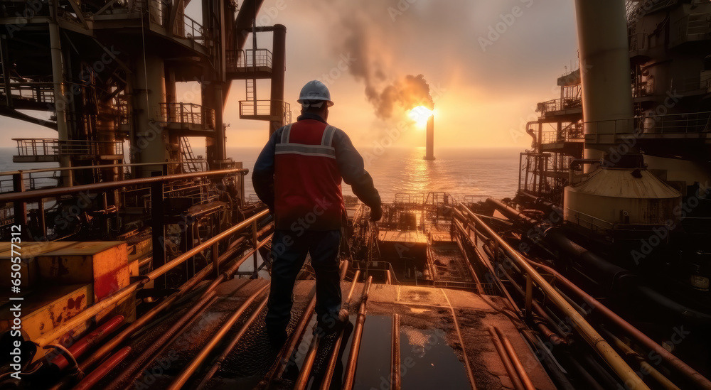 Worker working on an oil rig.