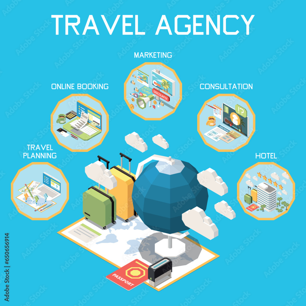 Touristic Travel Agency Isometric Composition