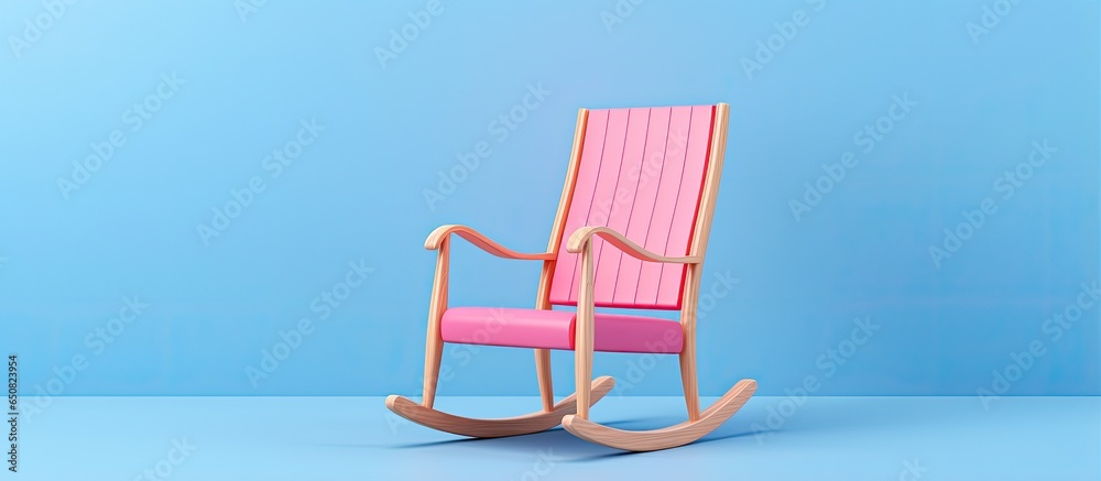 Minimalistic pink retro rocking chair icon on blue background