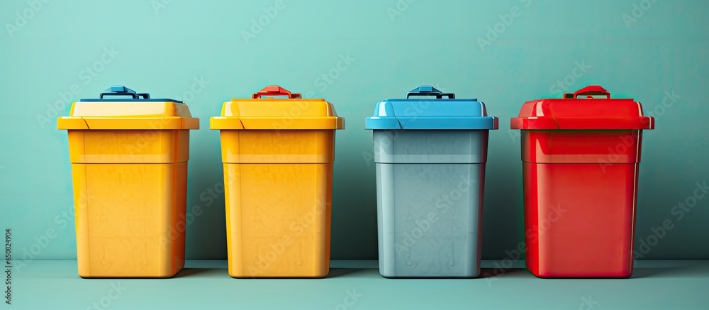 Four containers for sorting plastic paper metal and organic garbage