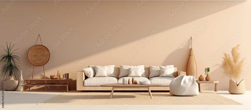 of modern nomadic home with warm beige tones