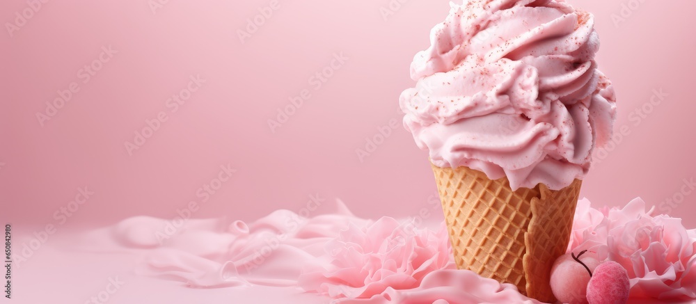 Composition featuring Women s Day logo ice cream and pink background with text