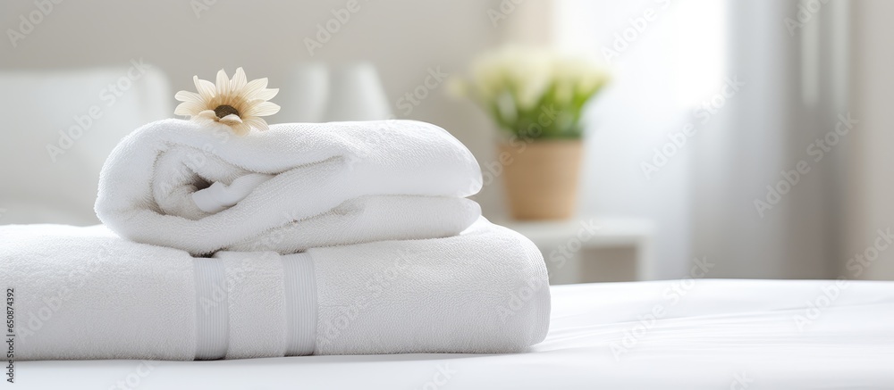 Bathroom towels on hotel bed room for writing