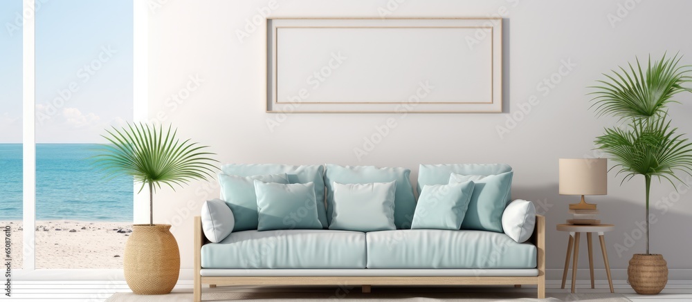 Mockup frame in a coastal living room interior