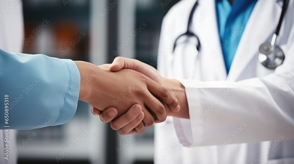 Doctor with handshake for support medical in hospital, Success concept, Healthcare.