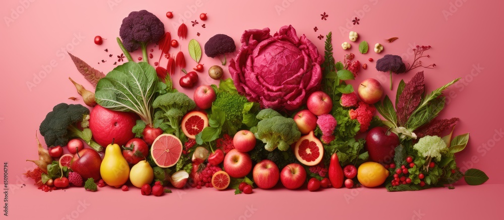 Healthy food on pink background cheers to a new year of health resolutions and lifestyle