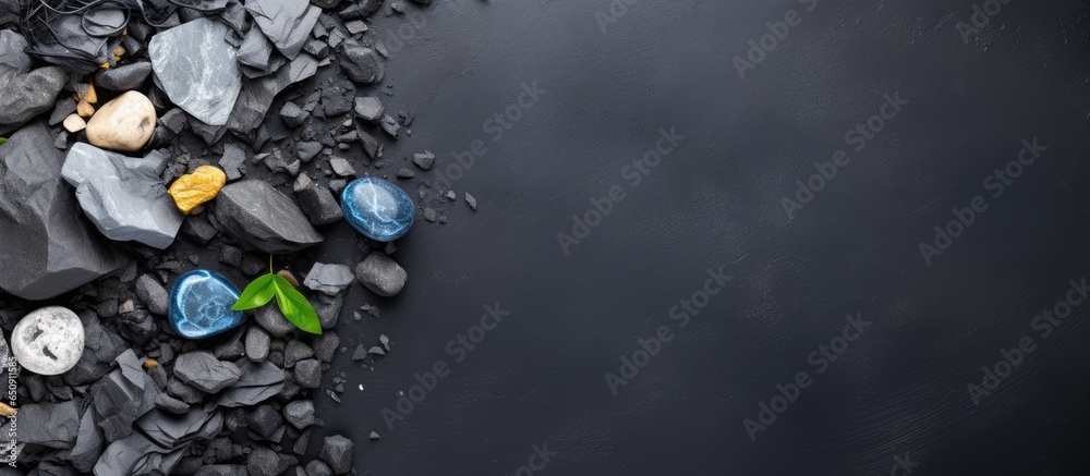 Garbage on stone background with recycling symbol