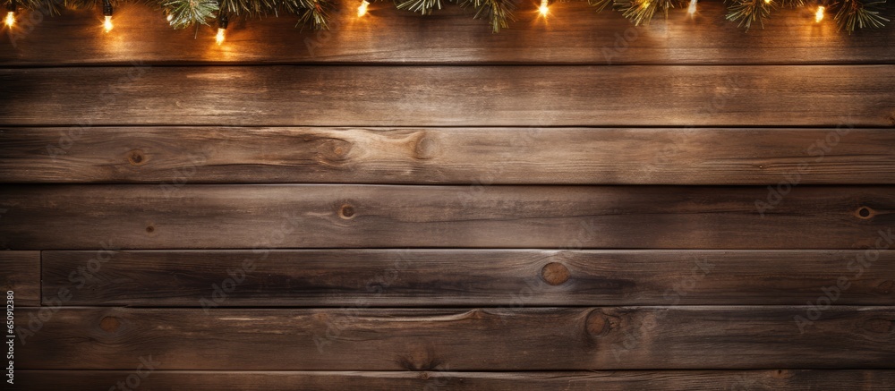 Wooden planks with lights and empty space ideal for Christmas