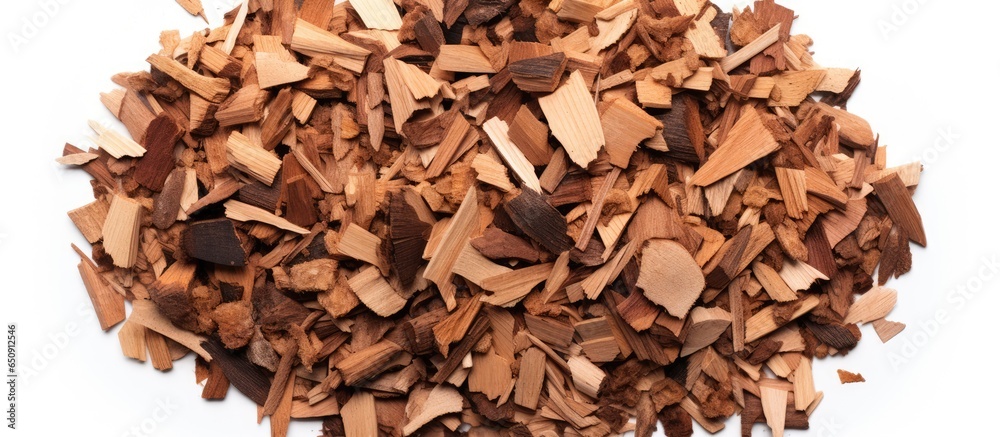 Recyclable wood chips and waste viewed from above