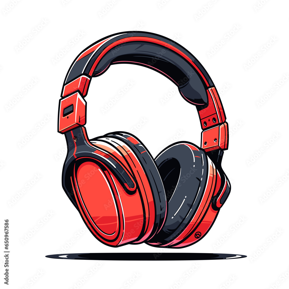 Gaming headset vector icon in minimalistic, black and red line work, japan web