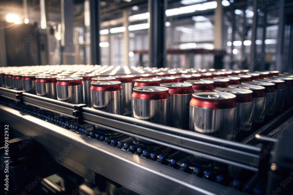 brewery, beer cans on the conveyor, pure production of alcoholic beverages