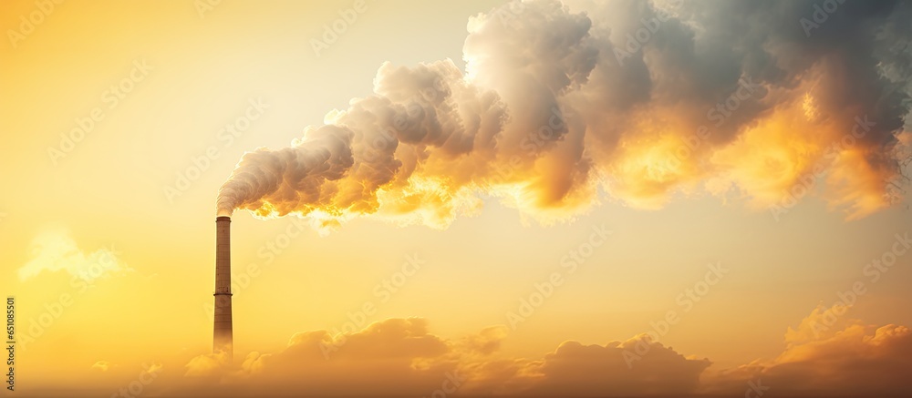 Industrial chimney with vivid sky and clouds