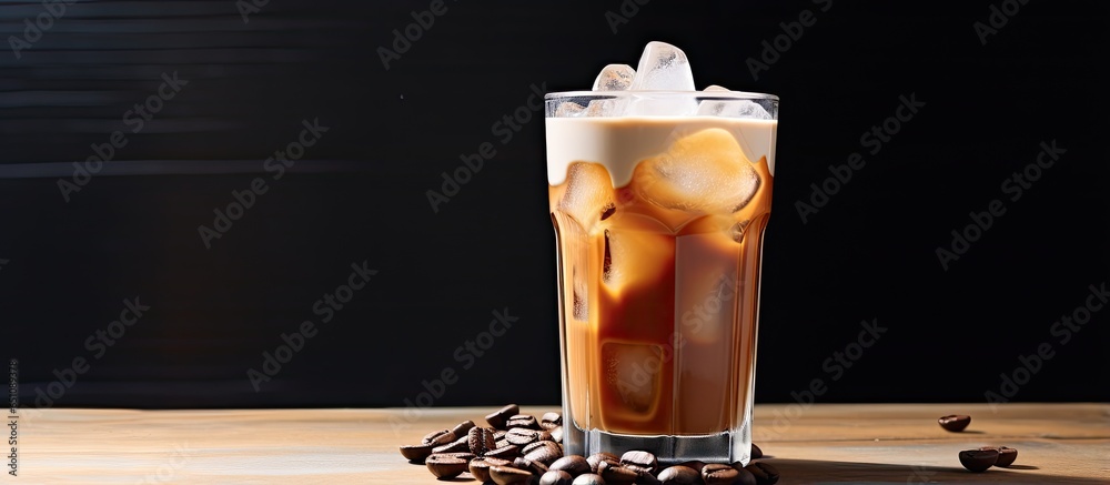 Cold brew coffee drink with ice in the morning sunlight