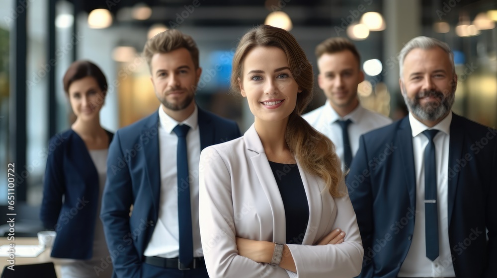 Portrait of confident businessmen and businesswomen in office.