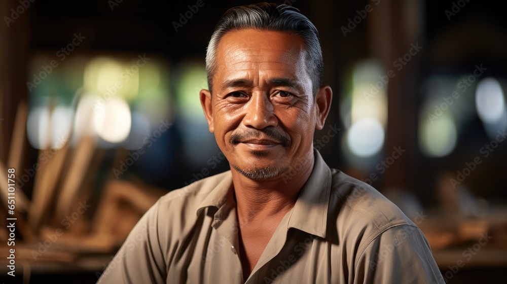 Portrait of mature Indonesian man smiling.