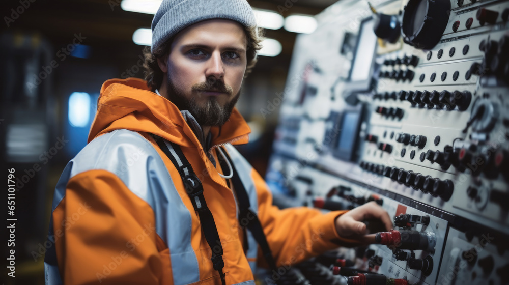 Industrial engineer working at control panel.