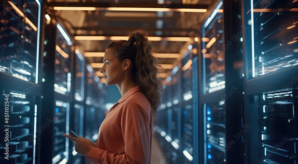 IT engineers checking servers in server room or data center.