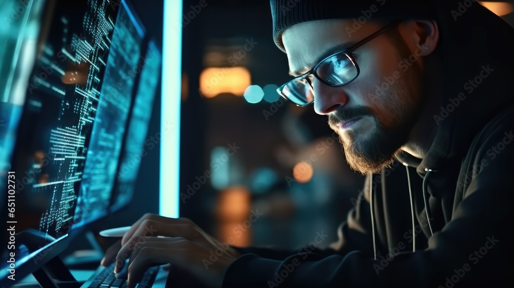 Computer technician working in server room.