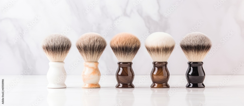 Bathroom countertop holds shaving brushes