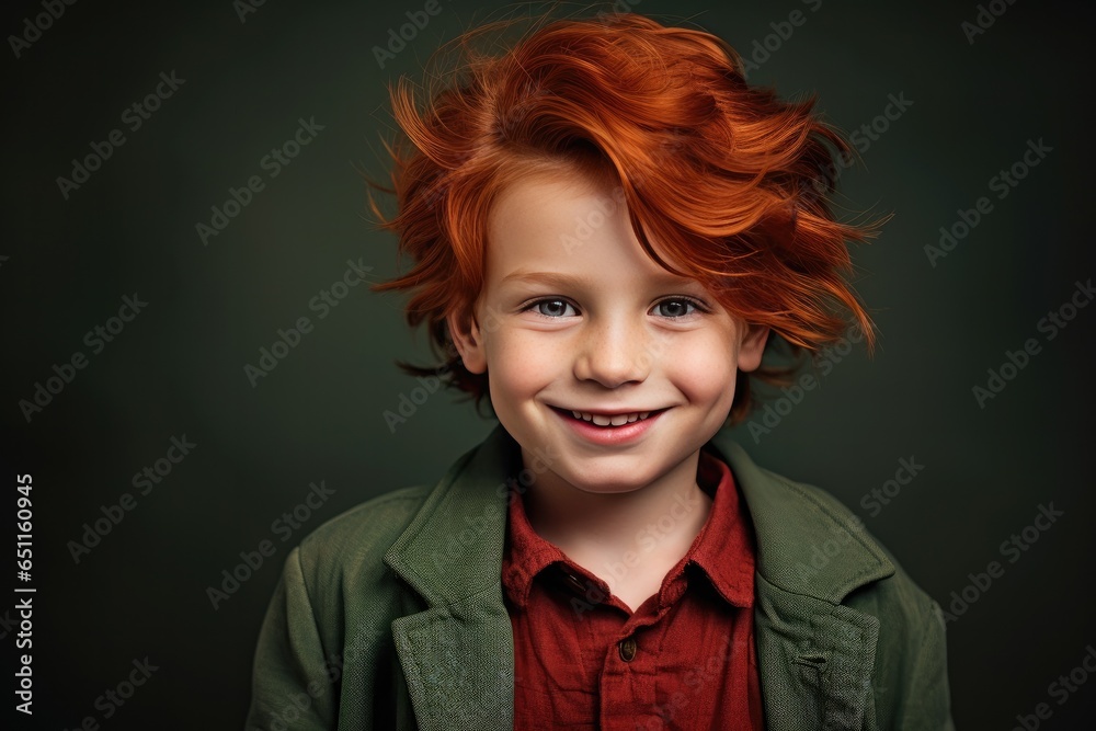 A touching portrait of a charming boy with red hair and freckles.