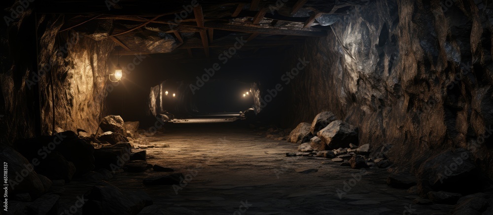 Angled shot of underground mine passage