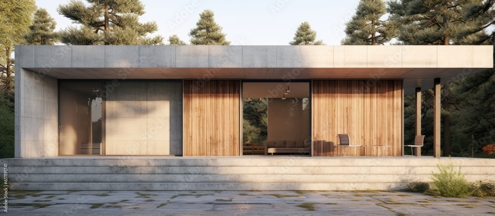 Newly built cottage with minimalist design Hidden concrete slab area Decorative facade