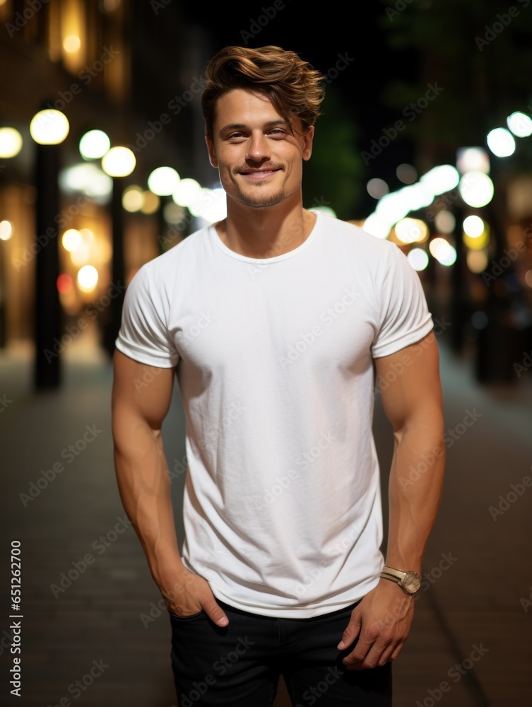 Model man in white t-shirt mockup