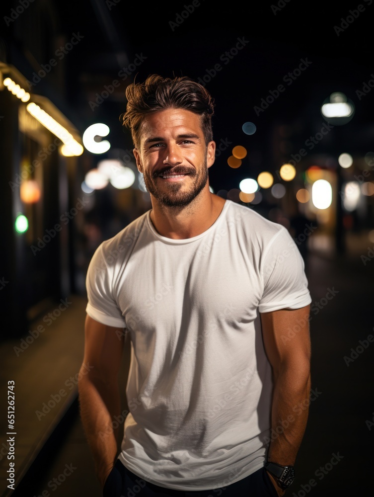 Model man in white t-shirt mockup