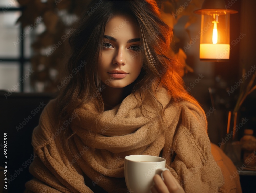 A young woman sitting and drinking coffee