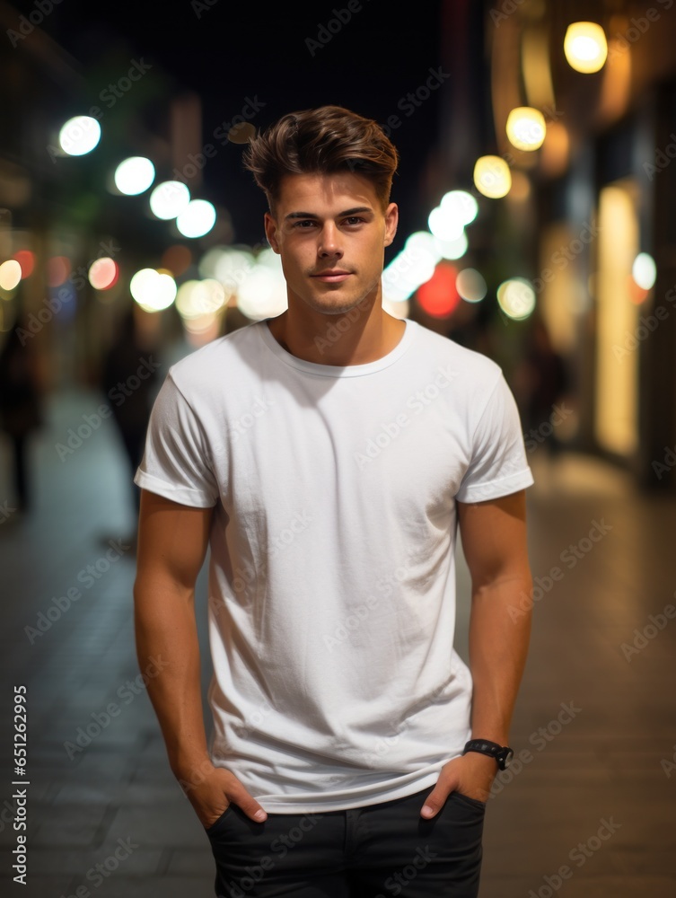 Model man in white t-shirt mockup