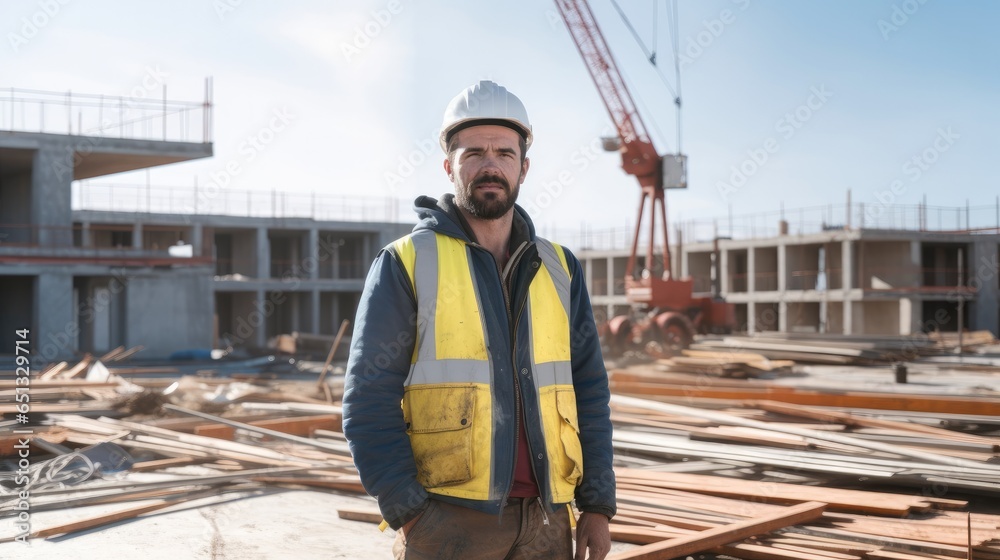 Portrait of a positive construction worker at construction site.