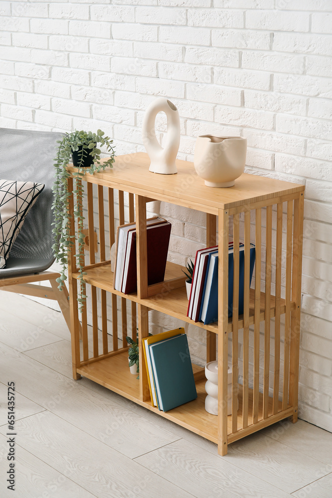 Bookshelf with houseplants in living room