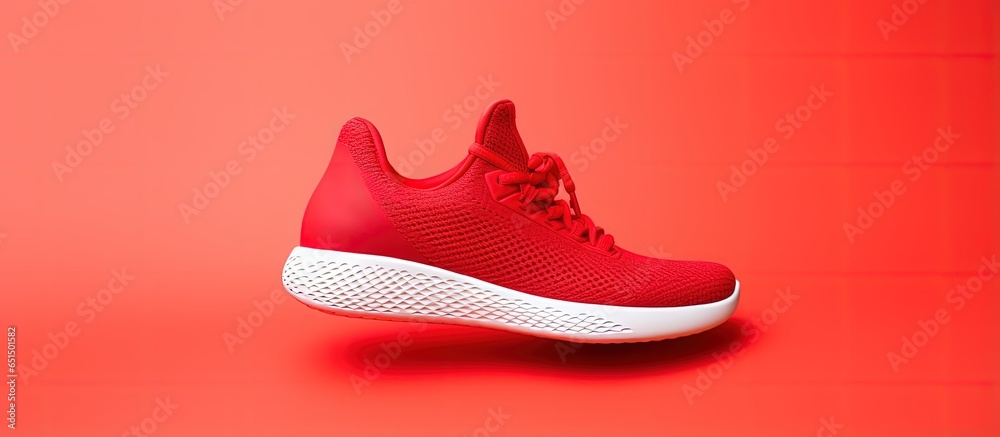 Red sneakers on a bright backdrop for active lifestyle with a nice texture white sole and laces