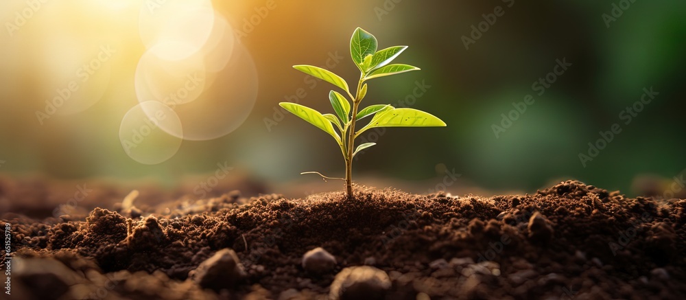 Seedlings flourish in fertile soil Business growth profit development and success Modern and ecological environment development