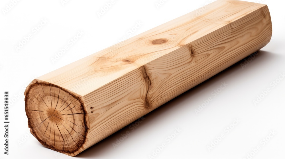 One natural wooden planed, Dry pine beam on white background.