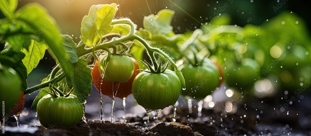 Drip irrigation in greenhouse irrigates tomato plants using home water system