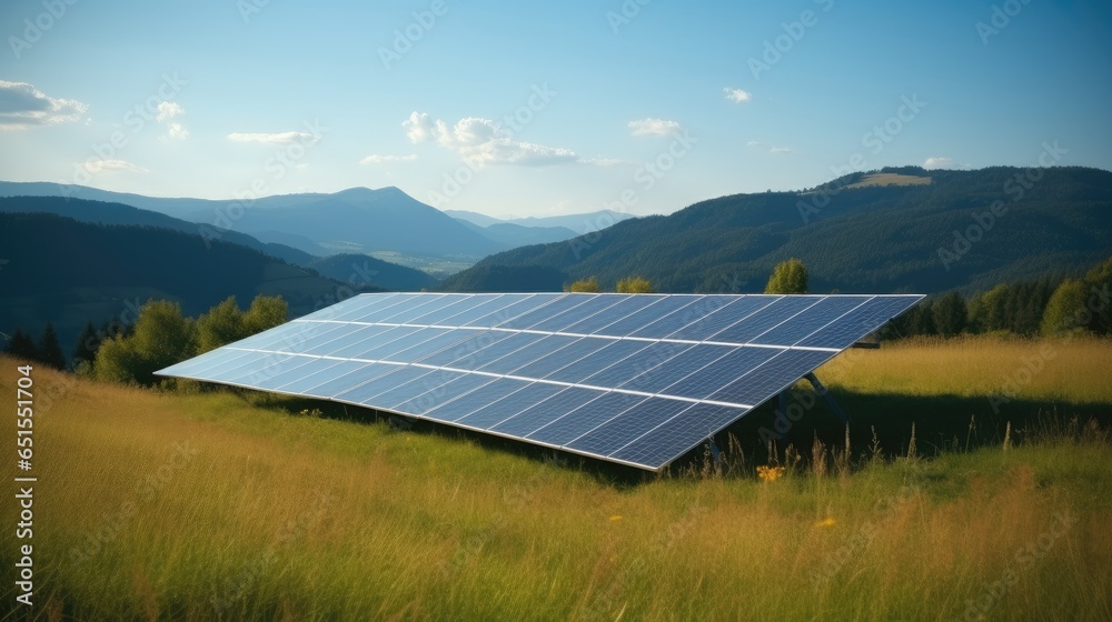 Solar panels on beautiful landscape with clear light blue sky background, Beautiful natural day light.