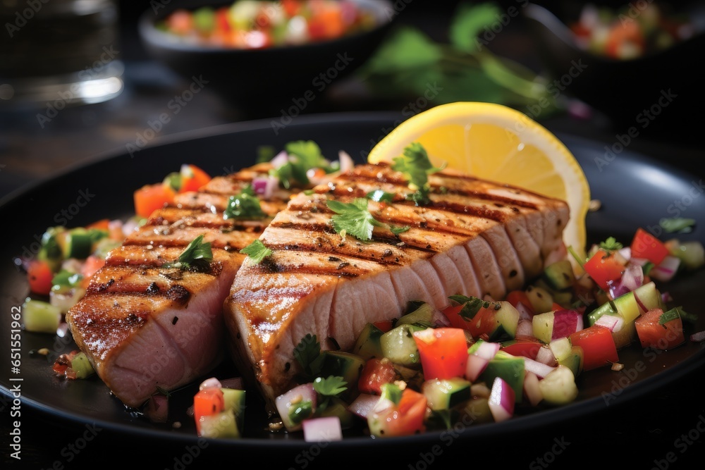 Tuna steaks with mediterranean salsa.