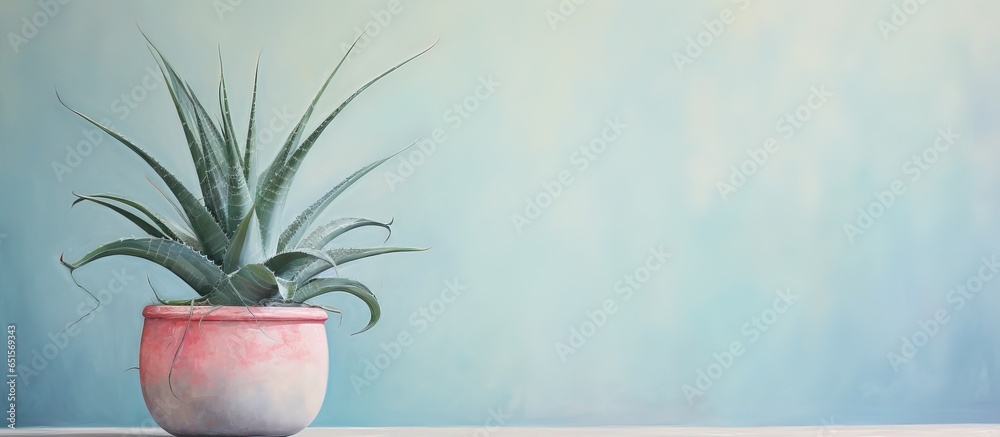 Use a colored ceramic pot to grow aloe in artwork format