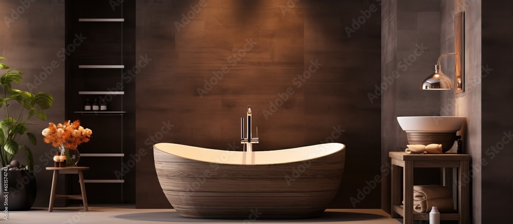 Luxurious spa hotel bathroom with health focused design and beautiful brown accents