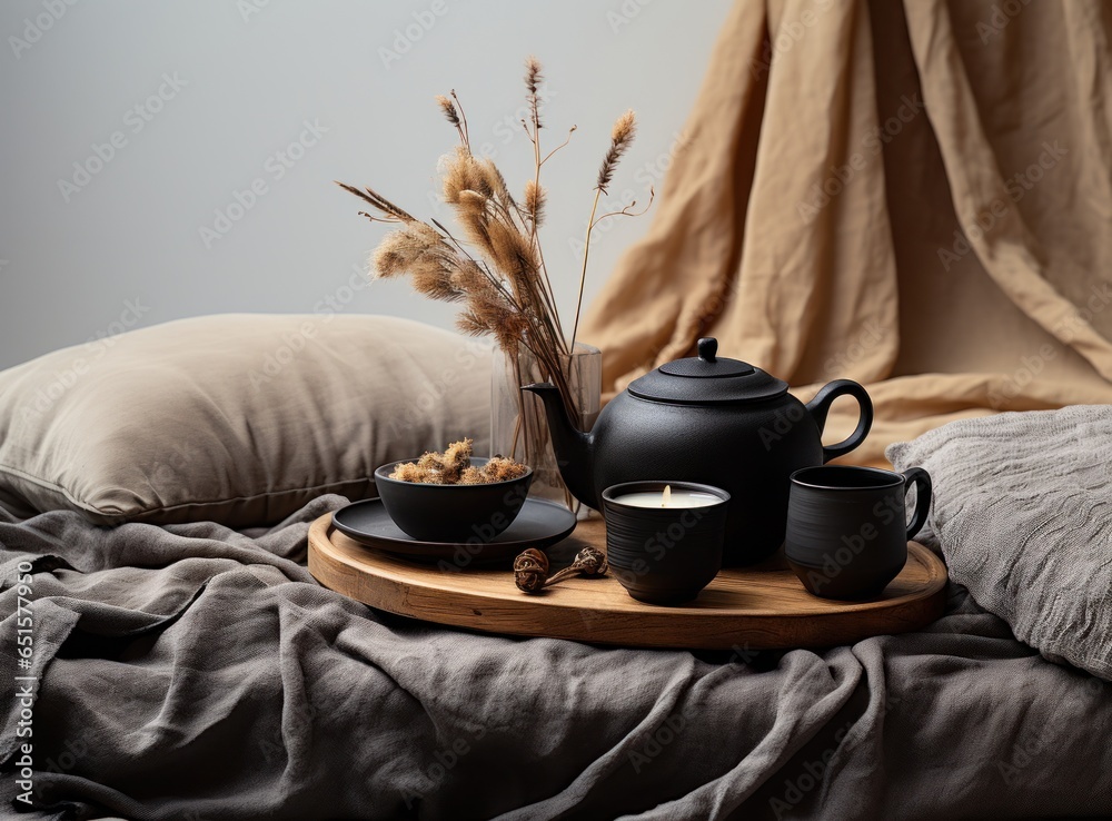 Hot tea on wooden table