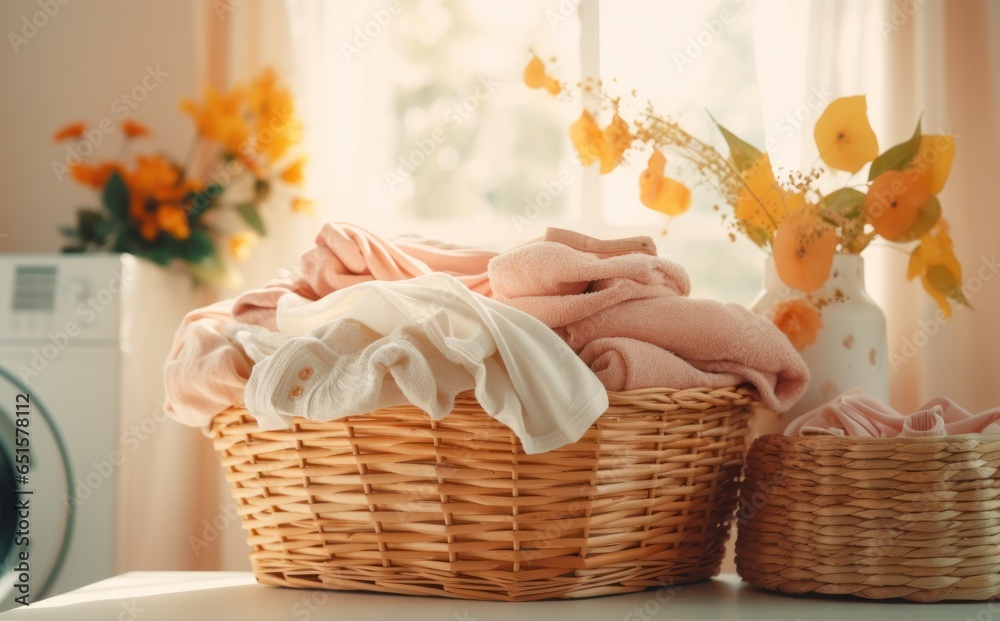 Laundry basket in the laundry room of the home