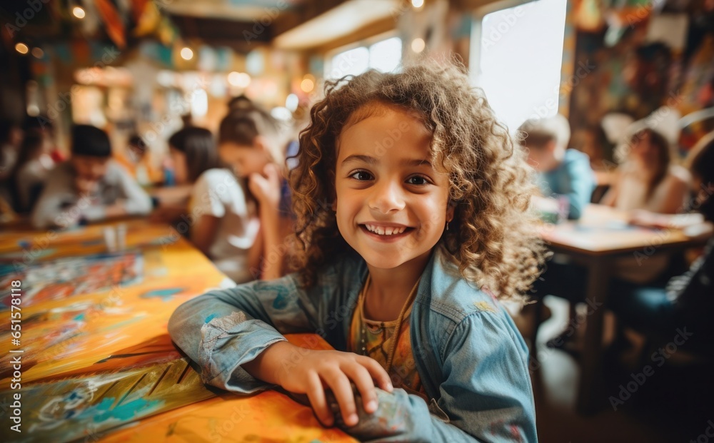 Children painting in art class