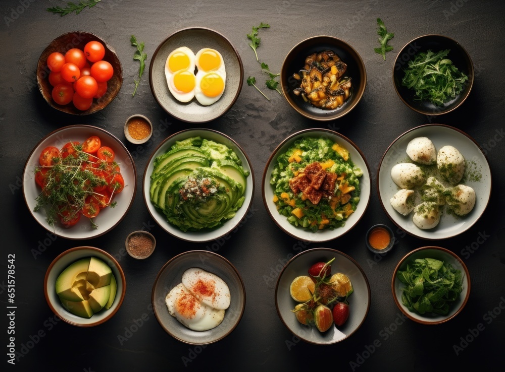 Breakfast plate with fruits and food