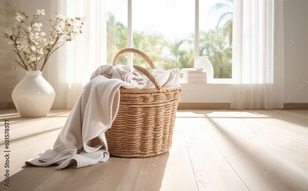 Laundry basket in the laundry room of the home