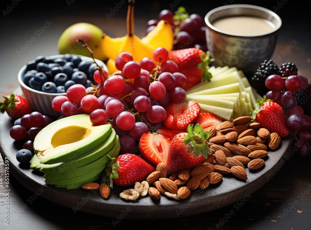 Breakfast plate with fruits and food