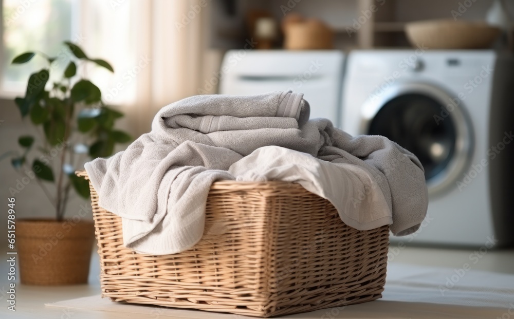 Laundry basket in the laundry room of the home